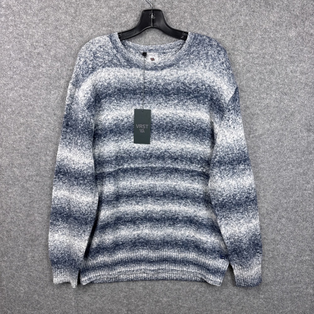 VRST Men Relaxed Cozy Sweater Large Navy Multi Space Dye Cotton Blend NWT